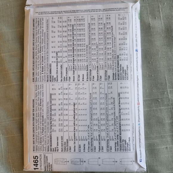 Simplicity 1465 UNCUT Skirt 2 Lengths Front Trim Variations Misses 14 - 22 - Picture 2 of 4